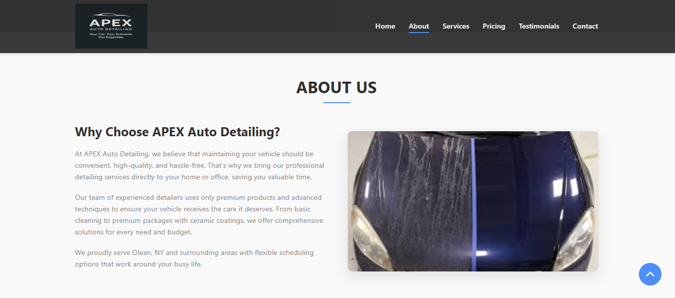 Apex Auto Detailing landing page screenshot