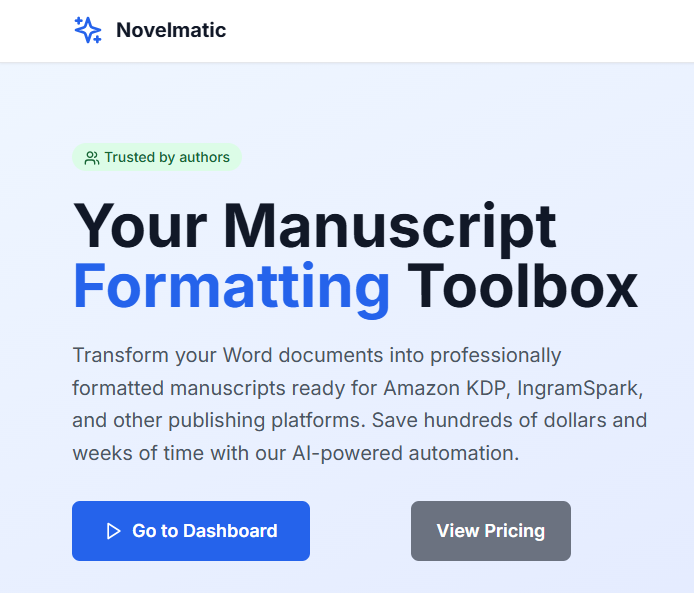 Novelmatic – AI manuscript formatter screenshot